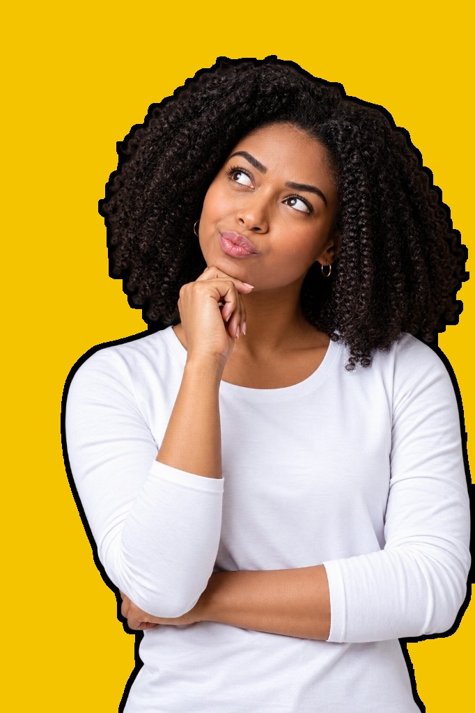 A woman thinking through a question